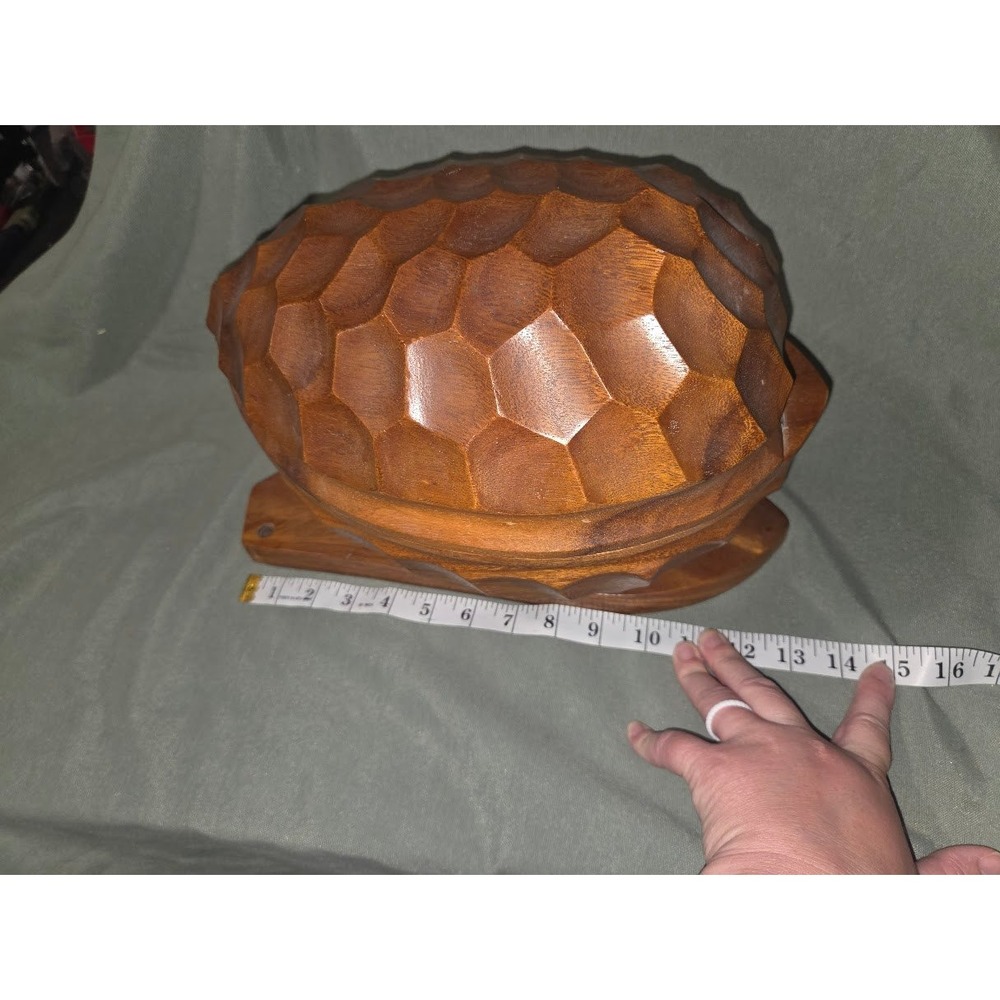 Vintage Hand Carved Wooden Walnut Shaped Nut Bowl with Mallet and Picks - Picture 5 of 9